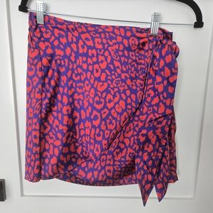 Size Small Red and Purple Leopard Print Wrap Mini Skirt No Tags